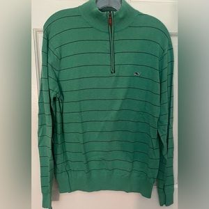 Vineyard Vines  3/4 zip sweater green blue stripes size medium